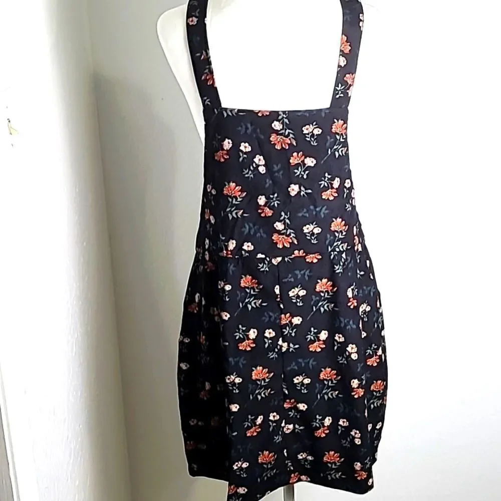 Shein Pinafore Dress, Black with Orange Floral, Zipper down front,Size XL, NWOT - Picture 7 of 10
